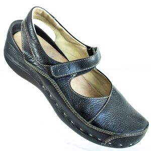 Wolky Mary Jane Strap-Clogs Black Pebbled Leather Women’s EU Size 42 US Size 11